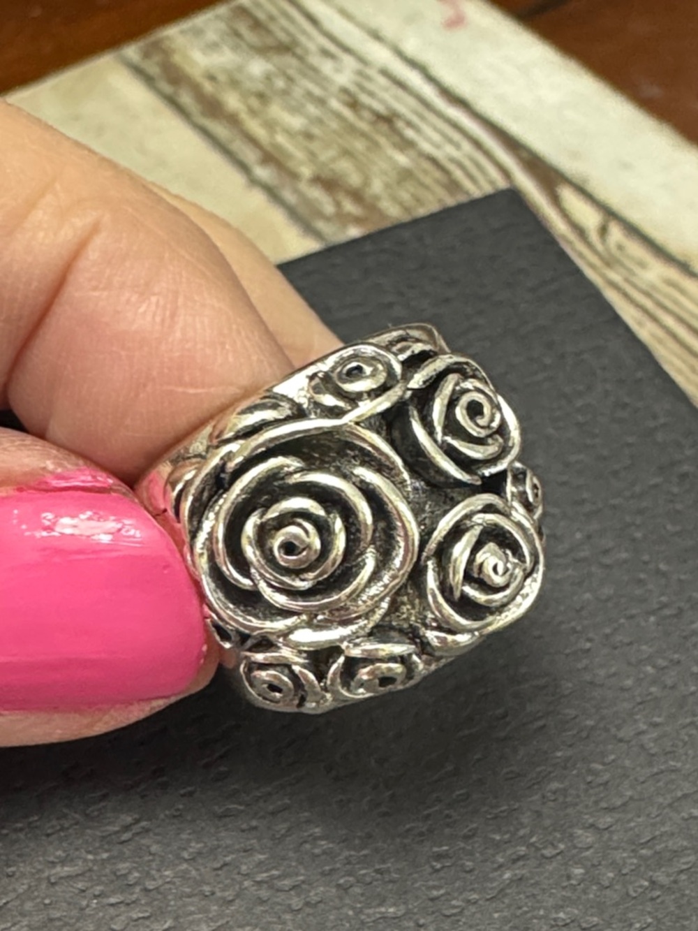 Silver Rose Cluster Ring - Women's Floral Statement Ring Sz 6-6.5